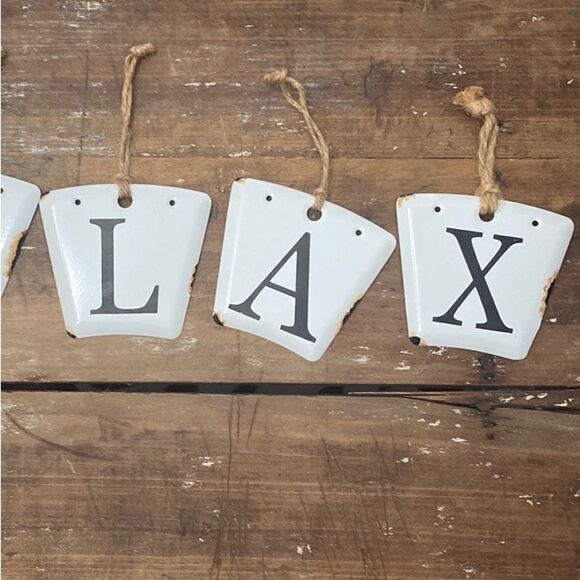 Antiqued/ Distressed Faux Enamel Metal Letters Tags RELAX - Picture 3 of 11